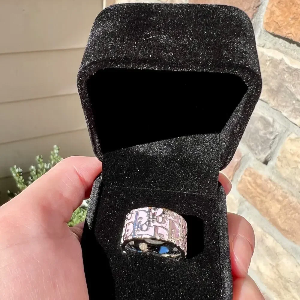 DIOR Vintage Women's Pink Iconic Trotter Girly Ring Monogram Silver Ring US 6 - Picture 4 of 4